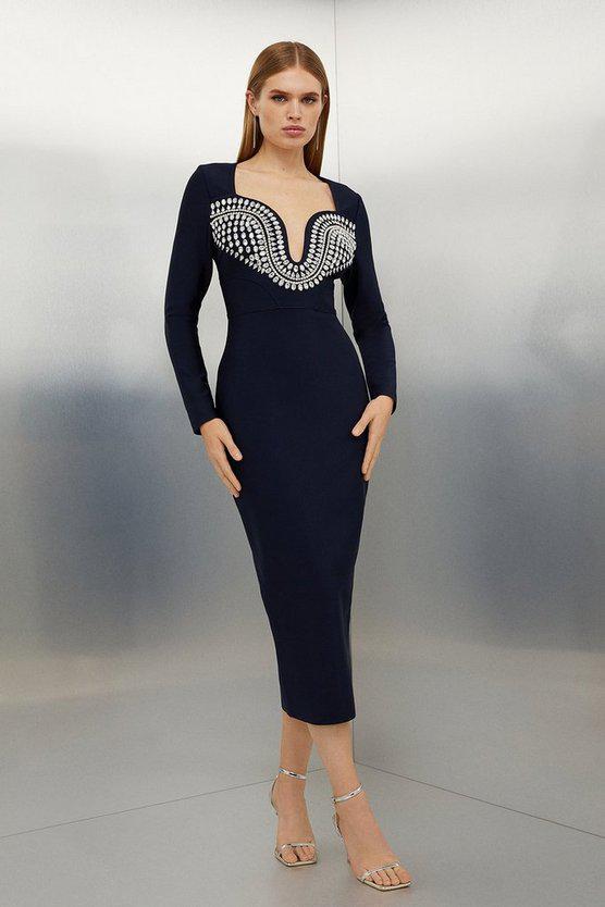 Karen Millen UK SALE Figure Form Bandage Embellished Knit Midi Dress