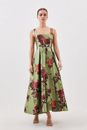 Karen Millen UK SALE Lydia Millen Petite Floral Jacquard Corseted Woven Maxi Dress