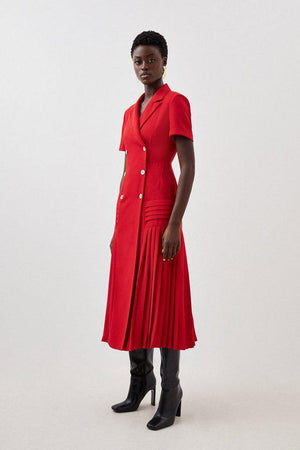 Karen Millen UK SALE Pleated Woven Midi Blazer Dress - red