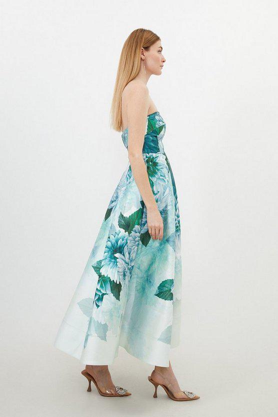 Karen Millen UK SALE Garden Floral Maxi Split Prom Dress - green