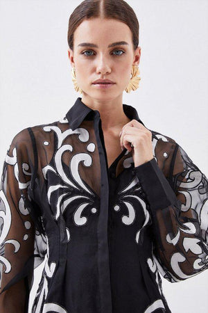 Karen Millen UK SALE Tall Applique Organdie Woven Midi Shirt Dress