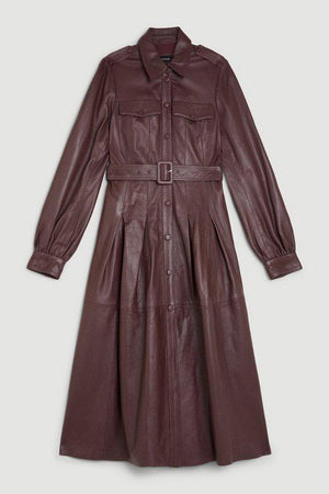 Karen Millen UK SALE Lydia Millen Leather Belted Shirt Dress - mulberry