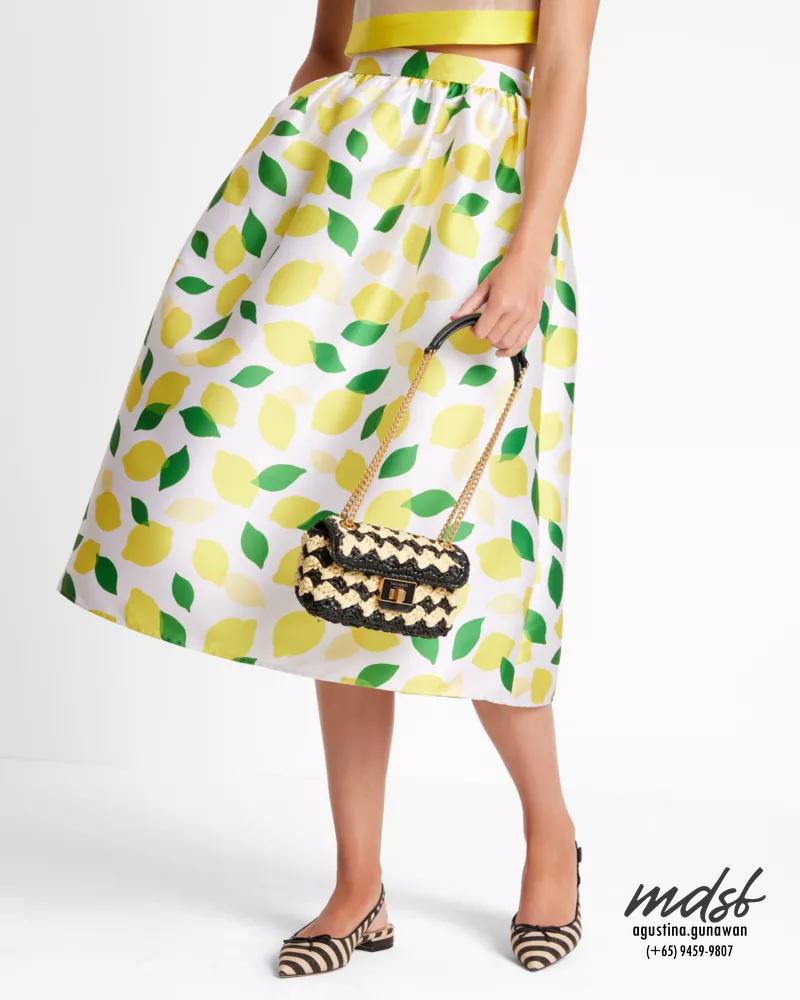 Kate Spade US Lemon Toss Mikado Midi Skirt - Cream
