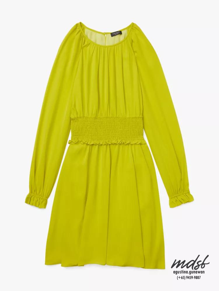 Kate Spade US Smocked Silk Georgette Dress - Lime Zest