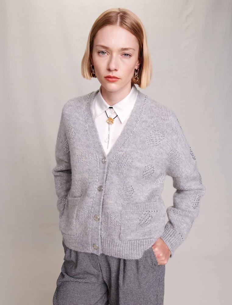 Maje UK END OF YEAR SALE Cardigan with clover studs