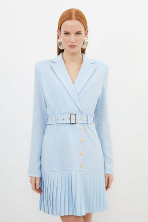 Karen Millen UK SALE Jersey And Georgette Mix Pleat Mini Dress - blue