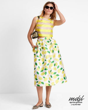 Kate Spade US Lemon Toss Mikado Midi Skirt - Cream