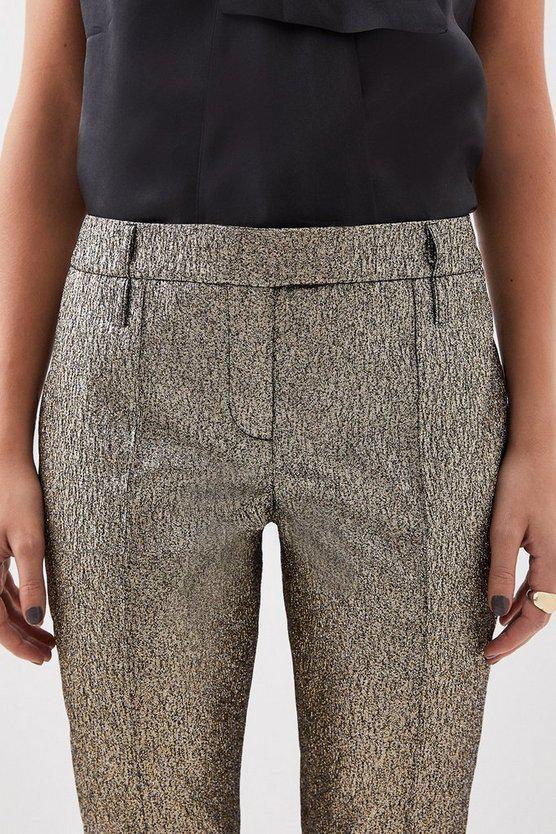 Karen Millen UK SALE The Founder Metallic Jacquard Slim Leg Tailored Trousers