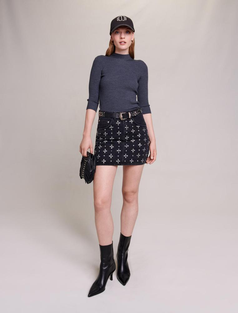 Maje UK END OF YEAR SALE Short denim skirt with rhinestones