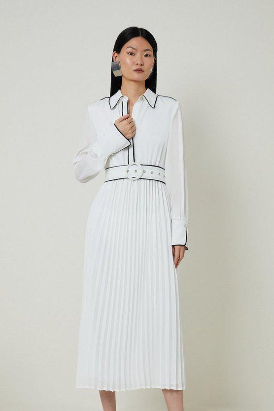 Karen Millen UK SALE Piping Detail Woven Belted Maxi Dress