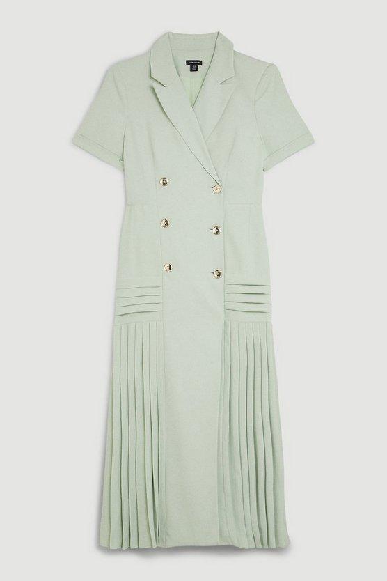 Karen Millen UK SALE Pleated Woven Midi Blazer Dress - sage