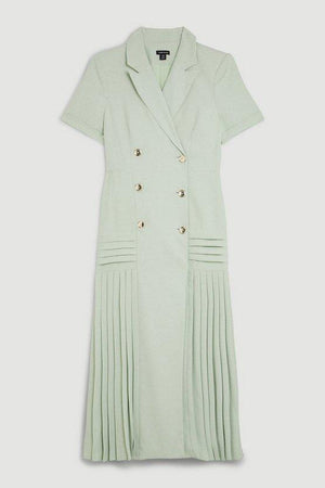 Karen Millen UK SALE Pleated Woven Midi Blazer Dress - sage
