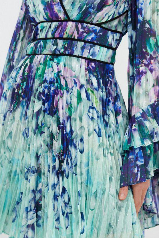 Karen Millen UK SALE Floral Drama Kimono Woven Midi Dress - blue
