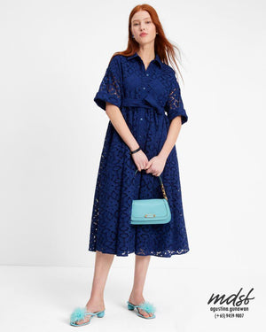 Kate Spade US Embroidered Cutwork Montauk Dress - French Navy