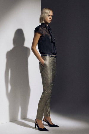 Karen Millen UK SALE The Founder Metallic Jacquard Slim Leg Tailored Trousers