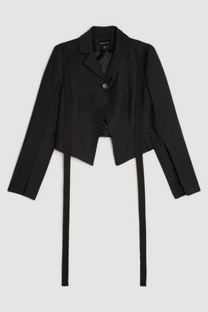 Karen Millen UK SALE The Founder Tailored Wool Blend Tie Detail Jacket