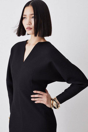 Karen Millen UK SALE Tailored Textured Rounded Sleeve Midi Dress
