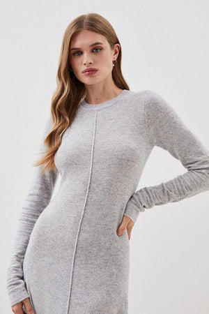Karen Millen UK SALE Lydia Millen Cashmere Blend Ruched Sleeve Knit Midi Dress - grey marl