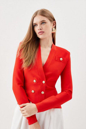 Karen Millen UK SALE Military Trim Bandage Knit Jacket - red