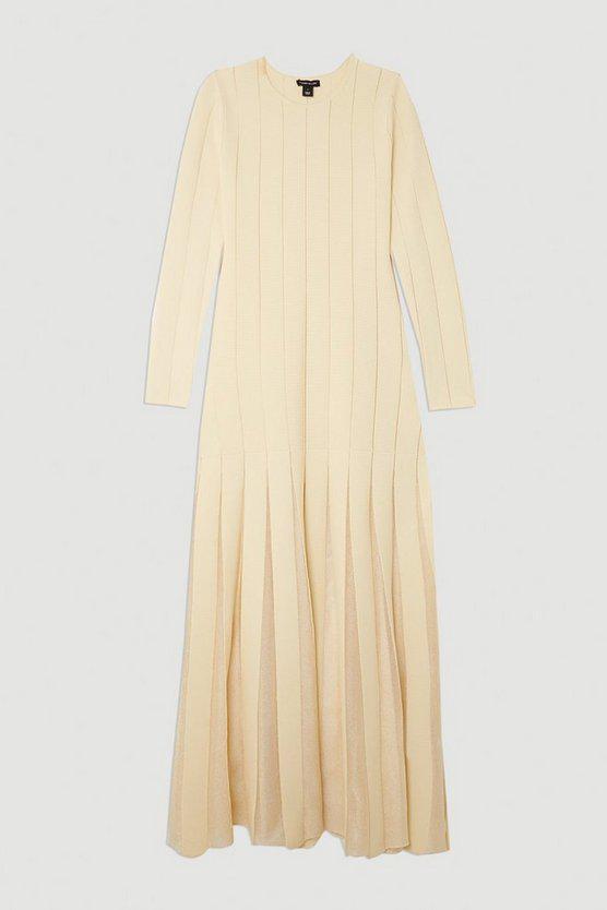 Karen Millen UK SALE Viscose Blend Filament Full Skirt Knit Midaxi Dress - ivory