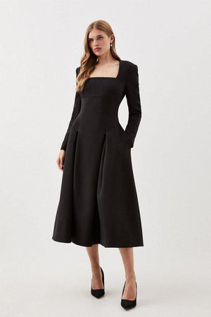 Karen Millen UK SALE Clean Tailored Sweetheart Neckline Midi Dress - black