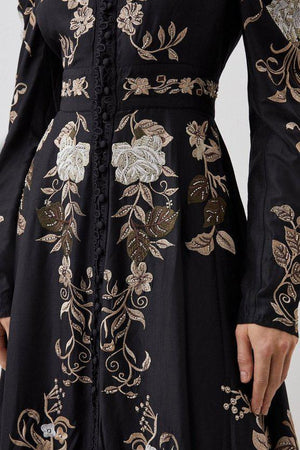 Karen Millen UK SALE Floral Printed Button Detail Woven Maxi Dress