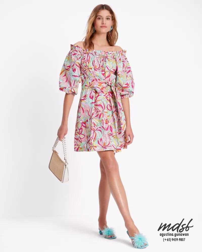 Kate Spade US Anemone Floral Off-the-shoulder Dress - Rose Jam Multi