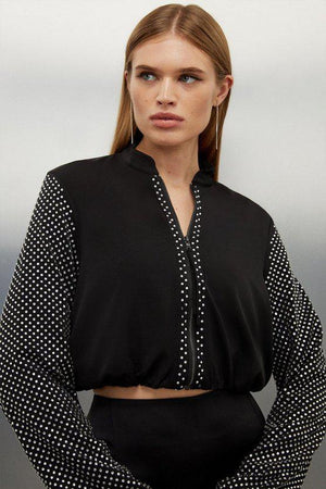 Karen Millen UK SALE Jersey Crepe Embellished Panelled Jacket