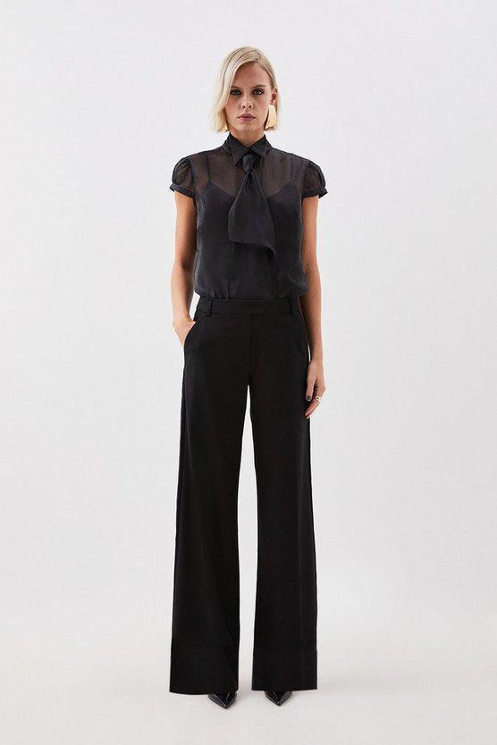 Karen Millen UK SALE The Founder Premium Twill Straight Leg Tailored Trousers - black