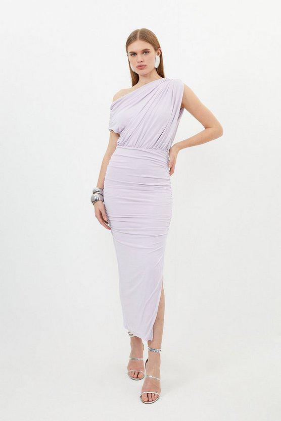 Karen Millen UK SALE Jersey Crepe Asymetric Neckline Maxi Dress - lilac