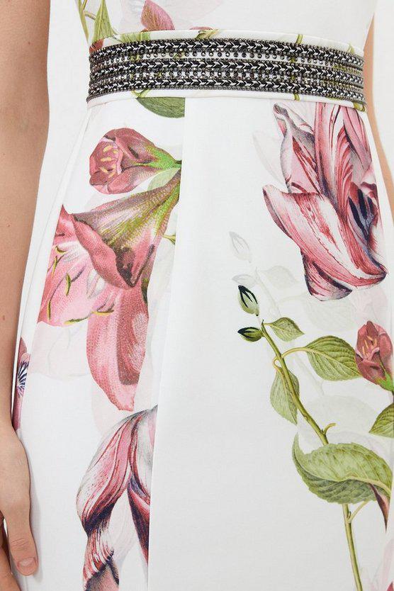 Karen Millen UK SALE Diamante Trim Delicate Floral Woven Sleeveless Maxi Dress