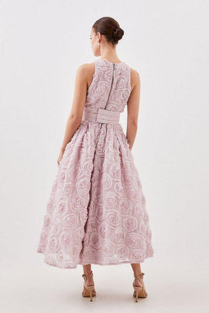 Karen Millen UK SALE Lydia Millen Petite Rosette Tulle Satin Woven Belt Prom Dress - blush