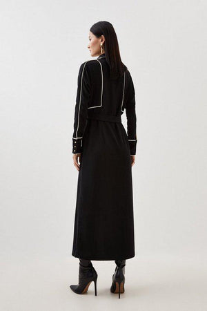 Karen Millen UK SALE Contrast Twill Woven Midaxi Dress - black