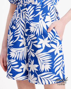 Kate Spade US Tropical Foliage Tie-Waist Shorts - Blueberry/Cream