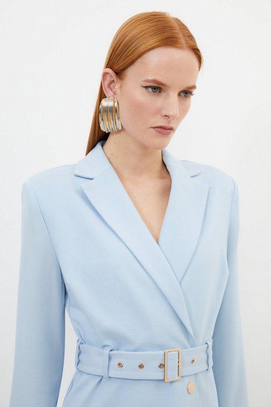 Karen Millen UK SALE Jersey And Georgette Mix Pleat Mini Dress - blue