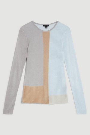 Karen Millen UK SALE Viscose Sheer Knit Knit Top - blue
