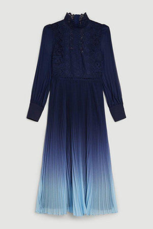 Karen Millen UK SALE Long Sleeve Ombre Guipure Lace Maxi Dress