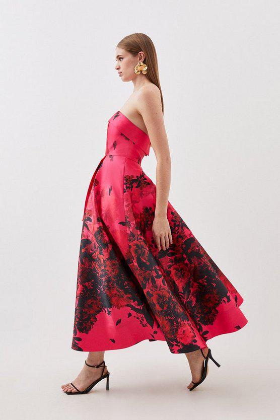 Karen Millen UK SALE Floral Print Satin Twill Woven Prom Dress