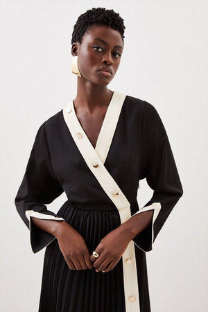 Karen Millen UK SALE Twill Pleated Woven Midi Dress