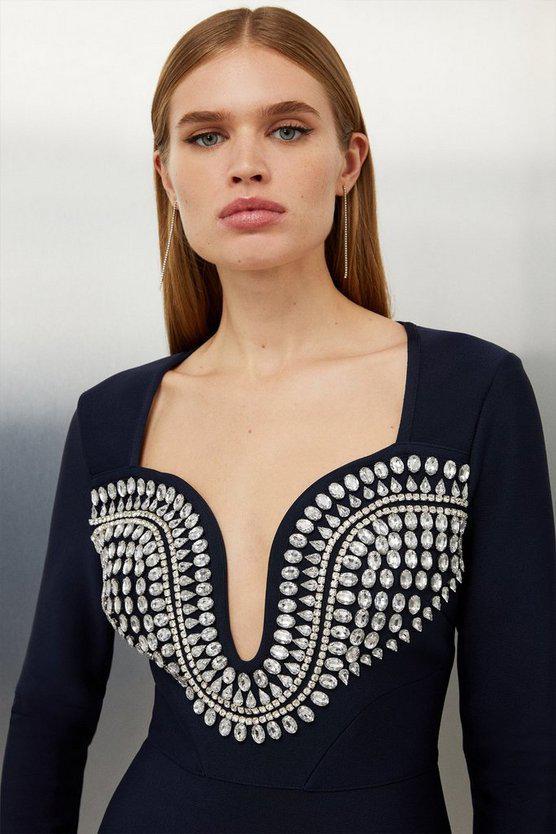 Karen Millen UK SALE Figure Form Bandage Embellished Knit Midi Dress