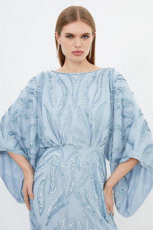 Karen Millen UK SALE Embellished Woven Maxi Dress - blue