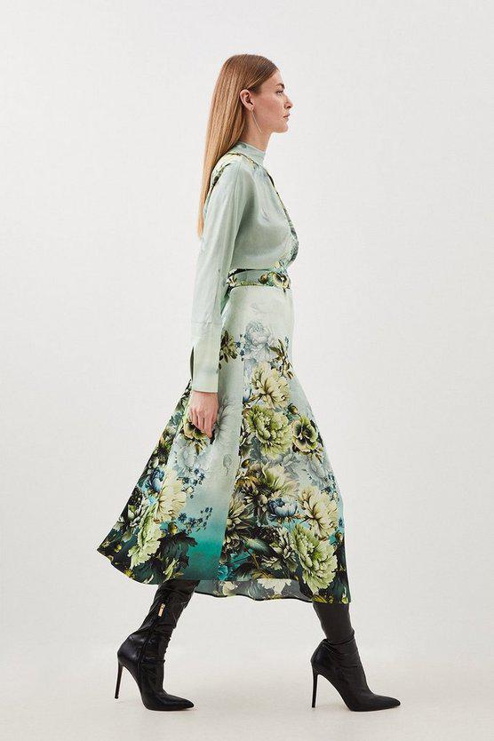 Karen Millen UK SALE Garden Floral Woven Viscose Satin Batwing Midi Dress
