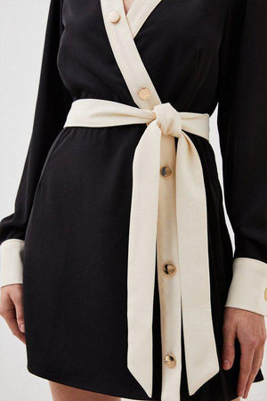 Karen Millen UK SALE Twill Pleated Woven Mini Dress