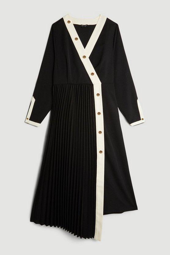 Karen Millen UK SALE Twill Pleated Woven Midi Dress