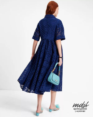 Kate Spade US Embroidered Cutwork Montauk Dress - French Navy