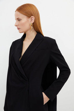 Karen Millen UK SALE Tailored Polished Viscose Tuxedo Blazer Cape Dress - black