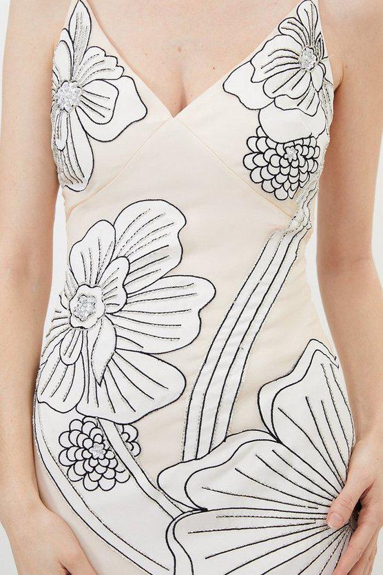 Karen Millen UK SALE Applique Organdie Satin Woven Midi Dress - blush