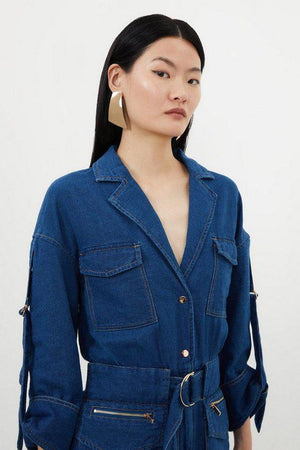 Karen Millen UK SALE Denim Woven Maxi Shirt Dress