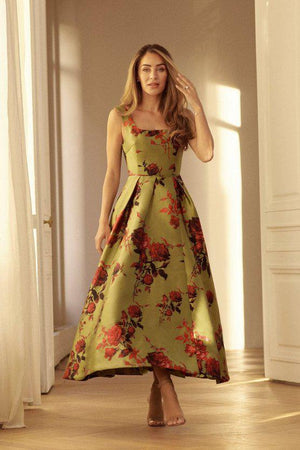 Karen Millen UK SALE Lydia Millen Floral Jacquard Corseted Woven Maxi Dress - green