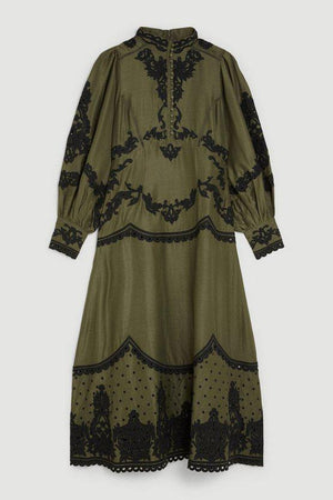 Karen Millen UK SALE Lydia Millen Petite Cotton Cutwork Embroidered Woven Maxi Dress